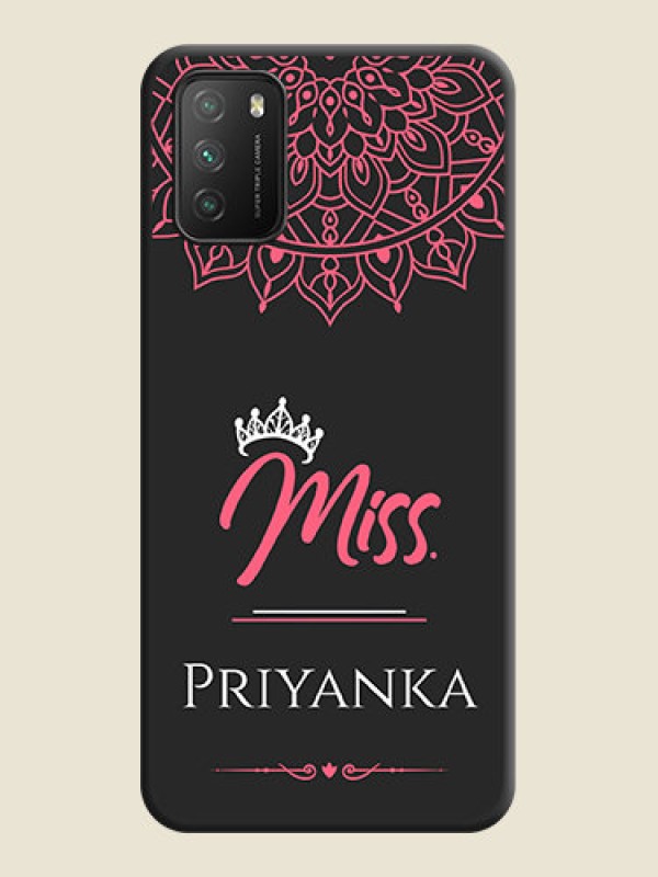 Custom Mrs Name with Floral Design on Space Black Personalized Soft Matte Phone Covers - Poco M3
