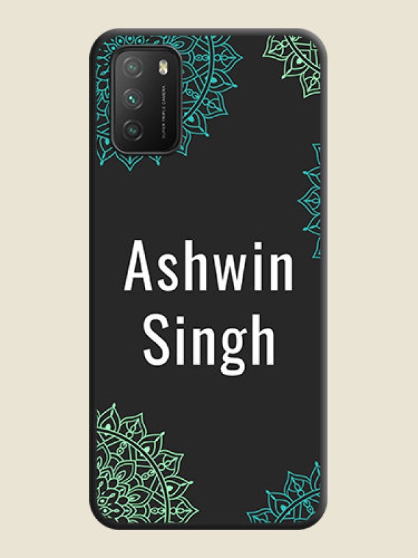 Custom Your Name with Floral Design on Space Black Custom Soft Matte Back Cover - Poco M3