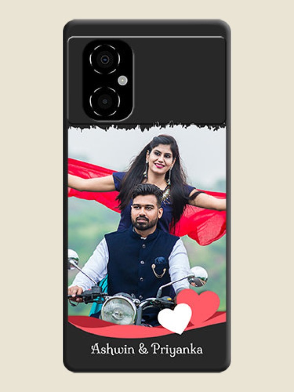 Custom Pin Color Love Shaped Ribbon Design with Text on Space Black Custom Soft Matte Phone Back Cover - Poco M4 5G