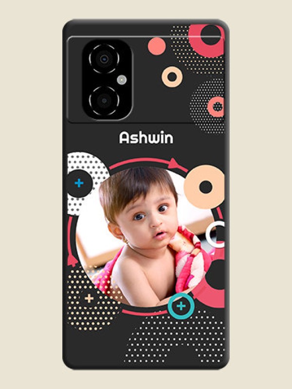 Custom Multicoloured Round Image on Personalised Space Black Soft Matte Cases - Poco M4 5G