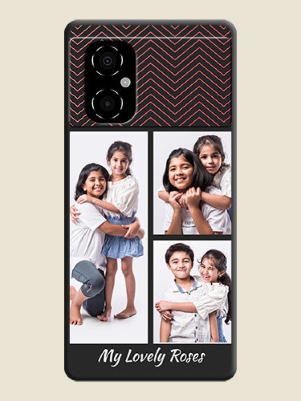 Custom Wave Pattern with 3 Image Holder on Space Black Custom Soft Matte Back Cover - Poco M4 5G
