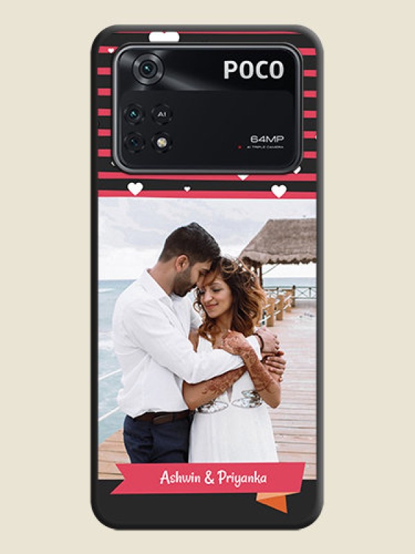 Custom White Color Love Symbols with Pink Lines Pattern on Space Black Custom Soft Matte Phone Cases - Poco M4 Pro 4G