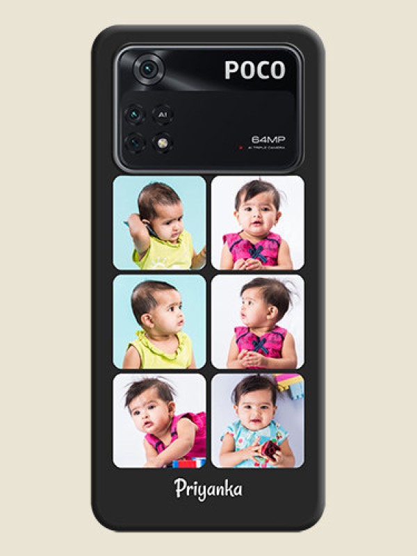 Custom Floral Art with 6 Image Holder on Photo on Space Black Soft Matte Mobile Case - Poco M4 Pro 4G