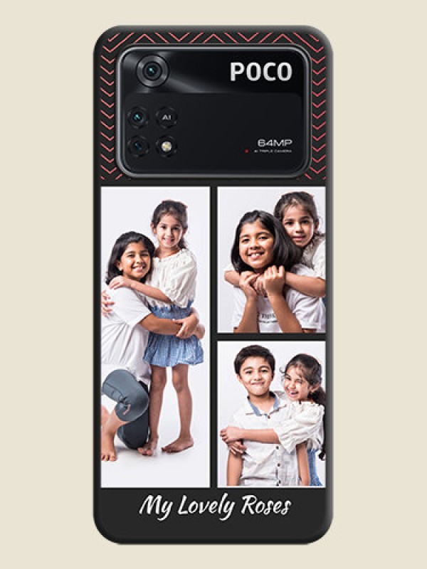 Custom Wave Pattern with 3 Image Holder on Space Black Custom Soft Matte Back Cover - Poco M4 Pro 4G