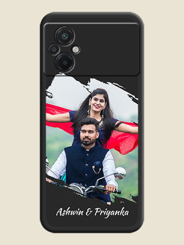 Custom Grunge Brush Strokes on Photo on Space Black Soft Matte Back Cover - Poco M5