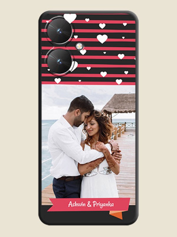Custom White Color Love Symbols with Pink Lines Pattern On Space Black Custom Soft Matte Mobile Back Cover - Poco M6 5G