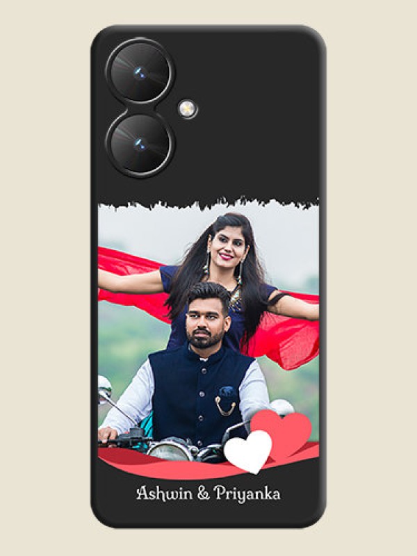 Custom Pin Color Love Shaped Ribbon Design with Text On Space Black Custom Soft Matte Mobile Back Cover - Poco M6 5G