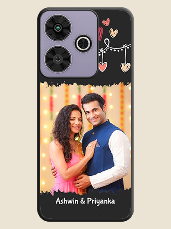 Custom Pink Love Hangings with Name On Space Black Custom Soft Matte Mobile Back Cover - Poco M6 Plus 5G