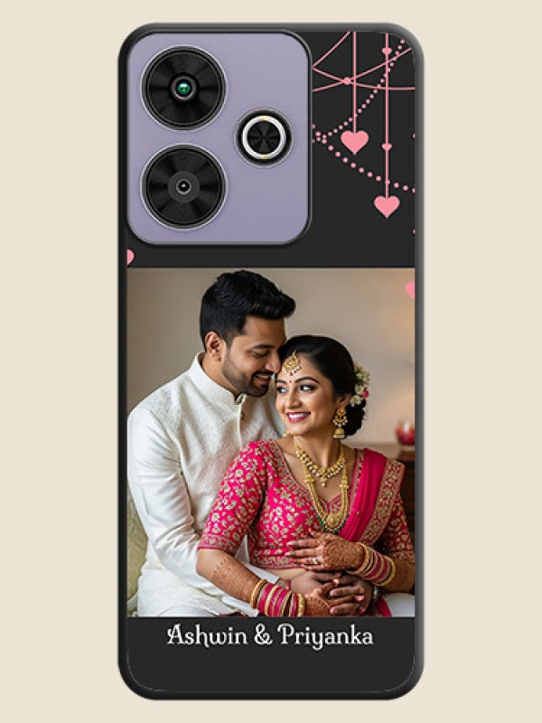 Custom Pink Love Hangings with Text On Space Black Custom Soft Matte Mobile Back Cover - Poco M6 Plus 5G