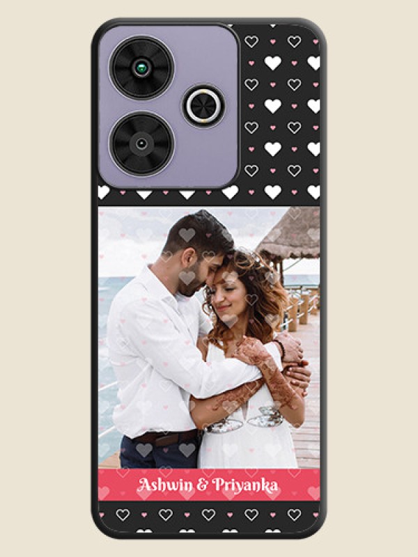 Custom White Color Love Symbols with Text Design on Photo On Space Black Custom Soft Matte Mobile Back Cover - Poco M6 Plus 5G