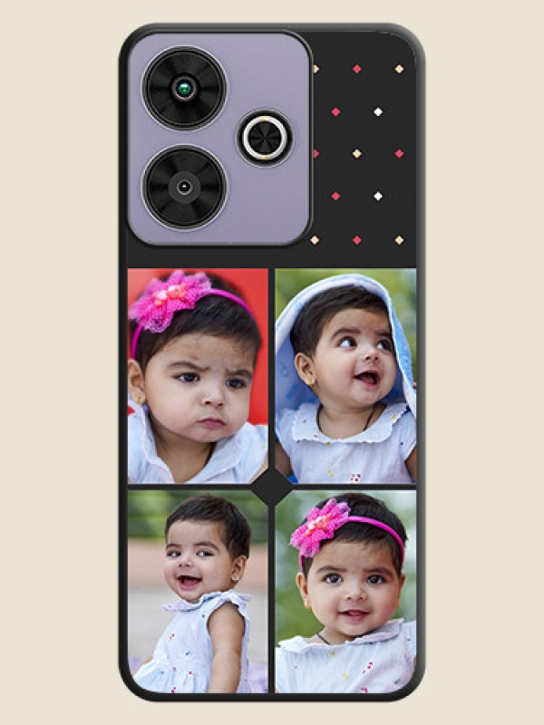 Custom Multicolor Dotted Pattern with 4 Image Holder On Space Black Custom Soft Matte Mobile Back Cover - Poco M6 Plus 5G
