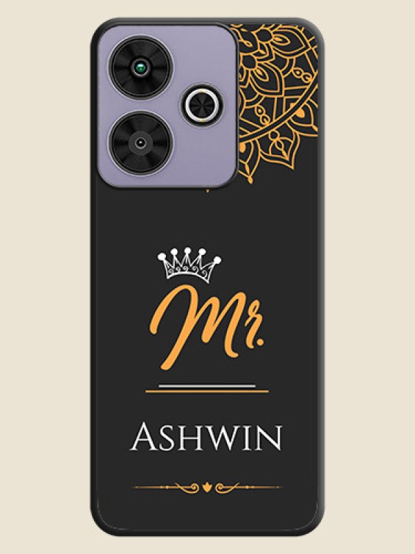 Custom Mr Name with Floral Design On Space Black Custom Soft Matte Mobile Back Cover - Poco M6 Plus 5G