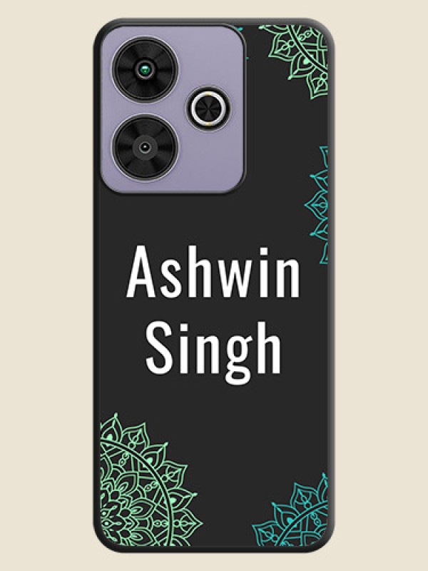 Custom Your Name with Floral Design On Space Black Custom Soft Matte Mobile Back Cover - Poco M6 Plus 5G