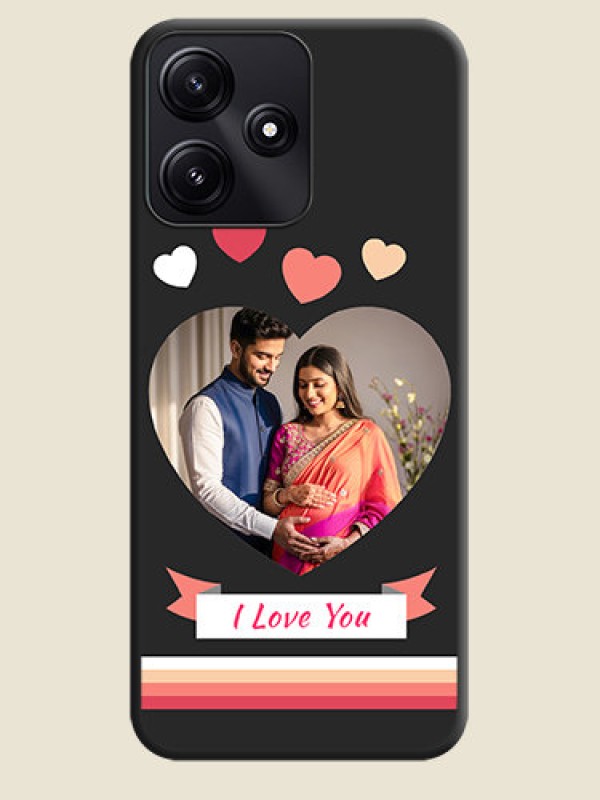 Custom Love Shaped Photo with Colorful Stripes on Personalised Space Black Soft Matte Cases - Poco M6 Pro 5G