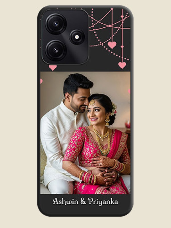 Custom Pink Love Hangings with Text on Space Black Custom Soft Matte Back Cover - Poco M6 Pro 5G