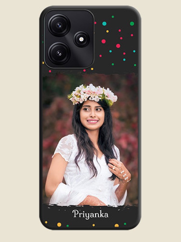 Custom Multicolor Dotted Pattern with Text on Space Black Custom Soft Matte Phone Back Cover - Poco M6 Pro 5G