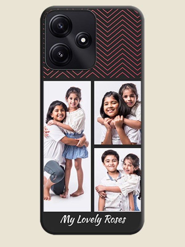 Custom Wave Pattern with 3 Image Holder on Space Black Custom Soft Matte Back Cover - Poco M6 Pro 5G