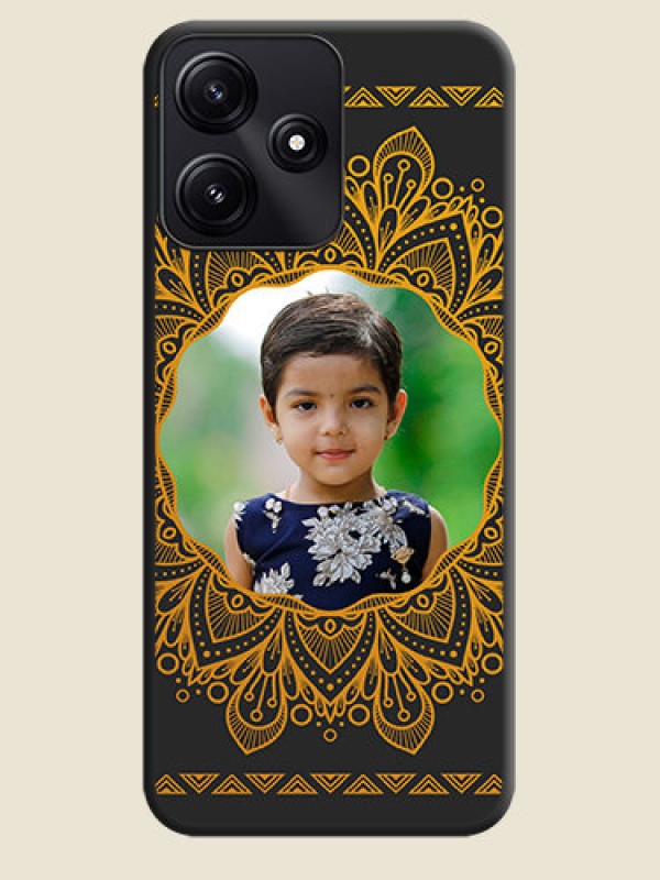 Custom Round Image with Floral Design - Photo on Space Black Soft Matte Mobile Cover - Poco M6 Pro 5G