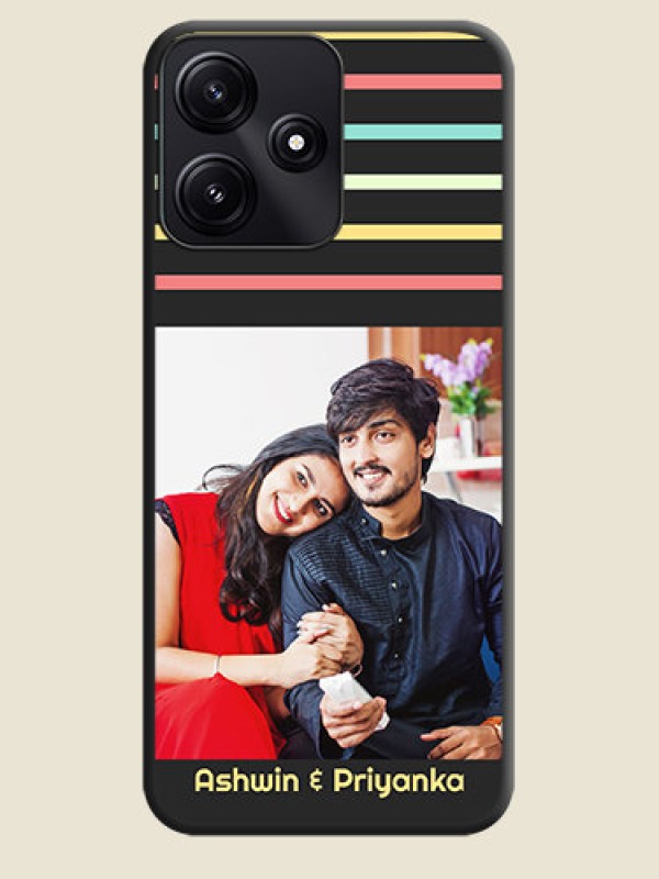 Custom Color Stripes with Photo and Text - Photo on Space Black Soft Matte Mobile Case - Poco M6 Pro 5G