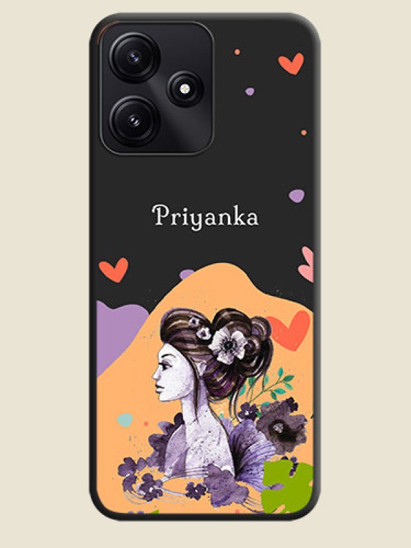 Custom Namecase For Her With Fancy Lady Image On Space Black Personalized Soft Matte Phone Covers - Poco M6 Pro 5G