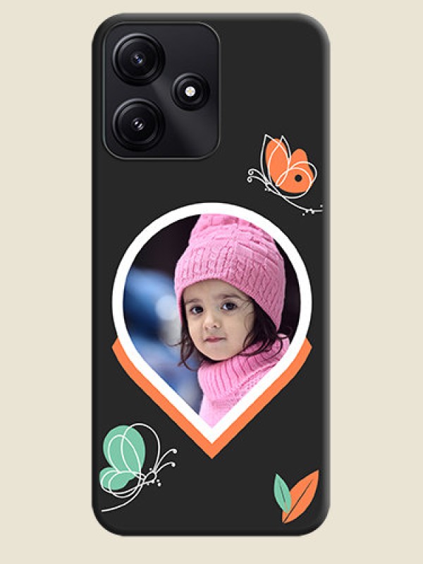 Custom Upload Pic With Simple Butterly Design On Space Black Personalized Soft Matte Phone Covers - Poco M6 Pro 5G