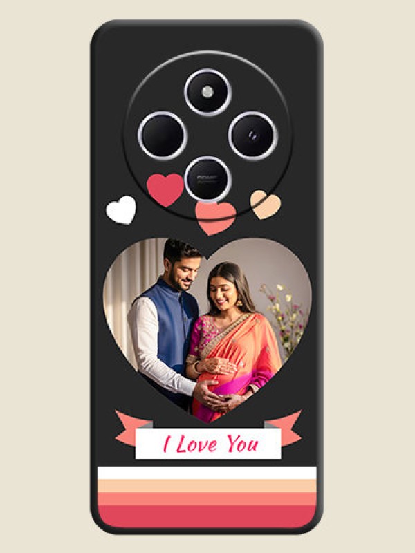 Custom Love Shaped Photo with Colorful Stripes On Space Black Custom Soft Matte Mobile Back Cover - Poco M7 5G