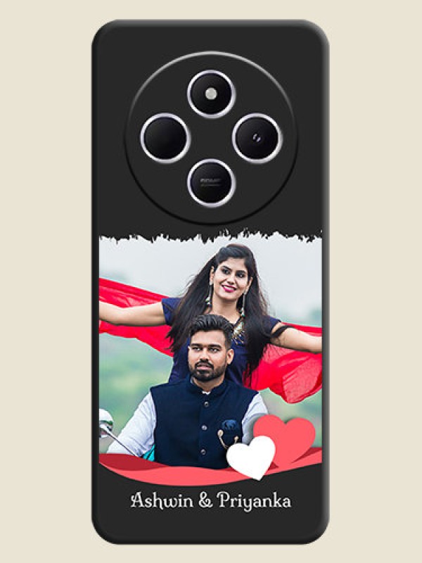 Custom Pin Color Love Shaped Ribbon Design with Text On Space Black Custom Soft Matte Mobile Back Cover - Poco M7 5G