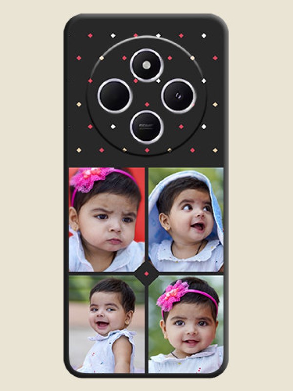 Custom Multicolor Dotted Pattern with 4 Image Holder On Space Black Custom Soft Matte Mobile Back Cover - Poco M7 5G