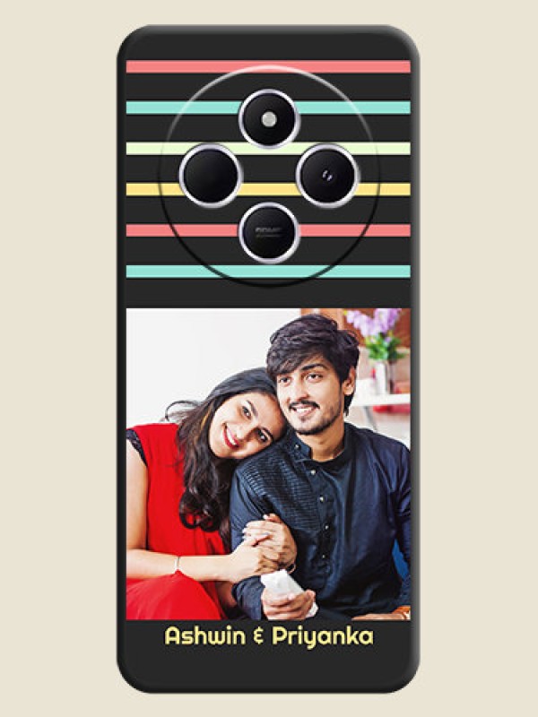 Custom Color Stripes with Photo and Text on Photo On Space Black Custom Soft Matte Mobile Back Cover - Poco M7 5G