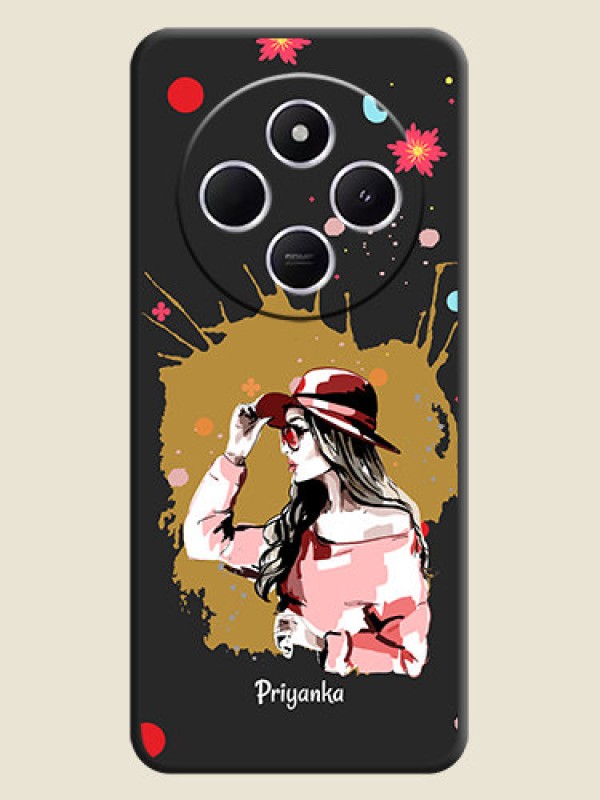 Custom Mordern Lady With Color Splash Background With Custom Text On Space Black Custom Soft Matte Mobile Back Cover - Poco M7 5G