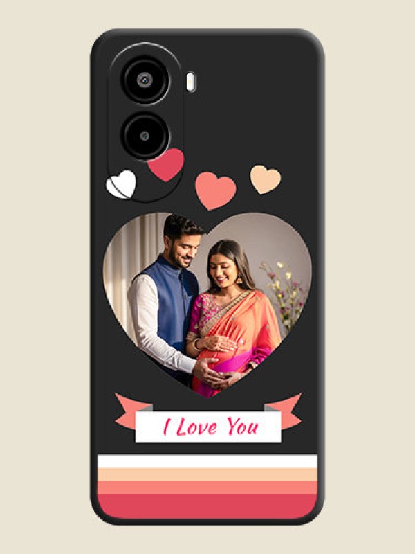 Custom Love Shaped Photo with Colorful Stripes On Space Black Custom Soft Matte Mobile Back Cover - Poco M7 Plus 5G
