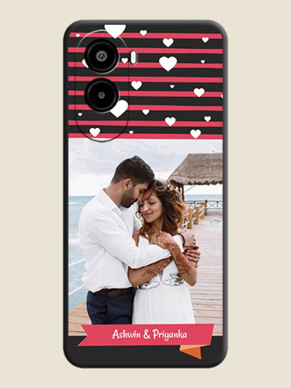 Custom White Color Love Symbols with Pink Lines Pattern On Space Black Custom Soft Matte Mobile Back Cover - Poco M7 Plus 5G