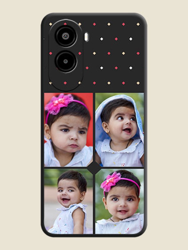 Custom Multicolor Dotted Pattern with 4 Image Holder On Space Black Custom Soft Matte Mobile Back Cover - Poco M7 Plus 5G