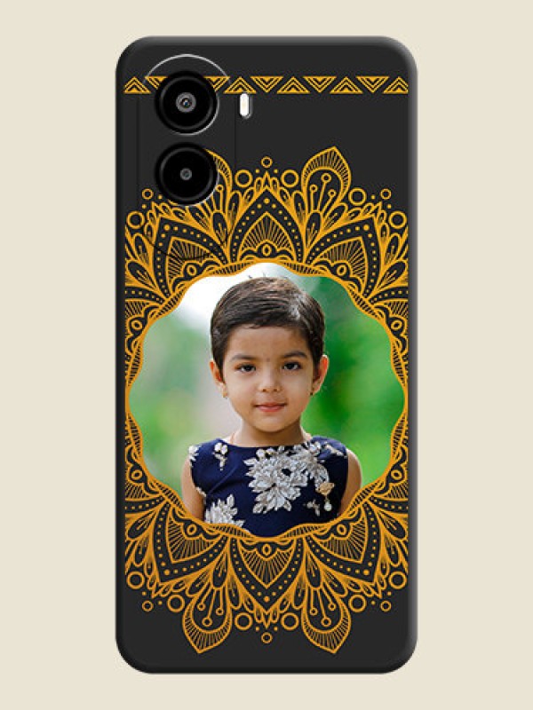 Custom Round Image with Floral Design On Space Black Custom Soft Matte Mobile Back Cover - Poco M7 Plus 5G
