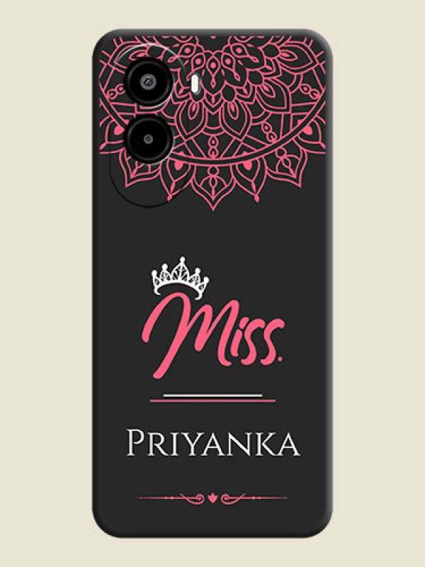 Custom Mrs Name with Floral Design On Space Black Custom Soft Matte Mobile Back Cover - Poco M7 Plus 5G