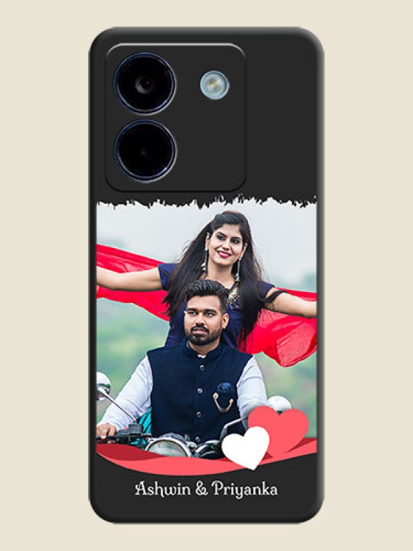 Custom Pin Color Love Shaped Ribbon Design with Text On Space Black Custom Soft Matte Mobile Back Cover - Poco M7 Pro 5G