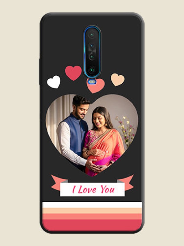 Custom Love Shaped Photo with Colorful Stripes on Personalised Space Black Soft Matte Cases - Poco X2