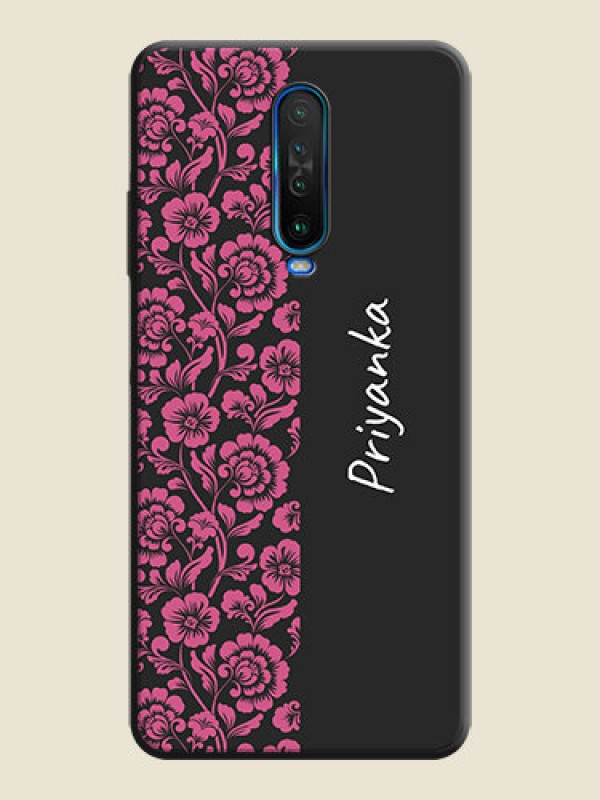 Custom Pink Floral Pattern Design With Custom Text On Space Black Personalized Soft Matte Phone Covers -Poco X2