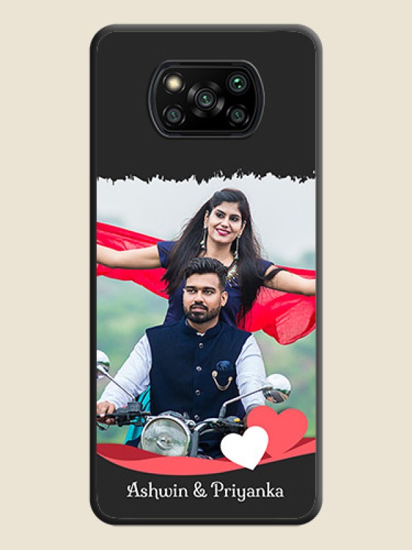 Custom Pin Color Love Shaped Ribbon Design with Text on Space Black Custom Soft Matte Phone Back Cover - Poco X3 Pro