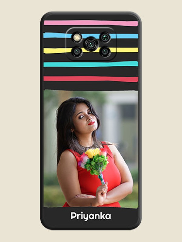 Custom Multicolor Lines with Image on Space Black Personalized Soft Matte Phone Covers - Poco X3