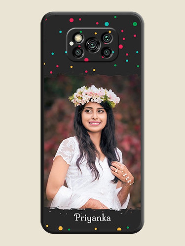 Custom Multicolor Dotted Pattern with Text on Space Black Custom Soft Matte Phone Back Cover - Poco X3