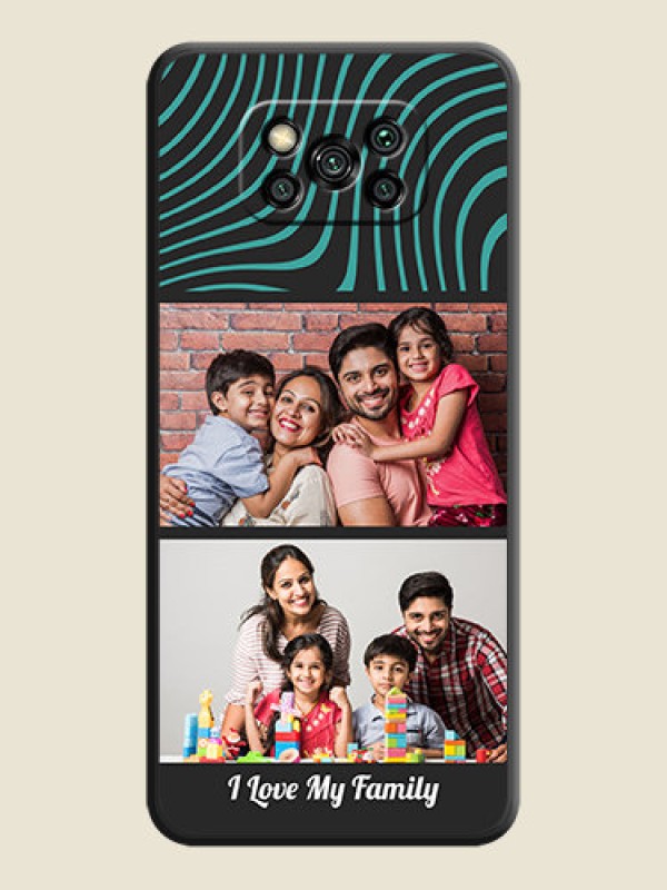 Custom Wave Pattern with 2 Image Holder on Space Black Personalized Soft Matte Phone Covers - Poco X3