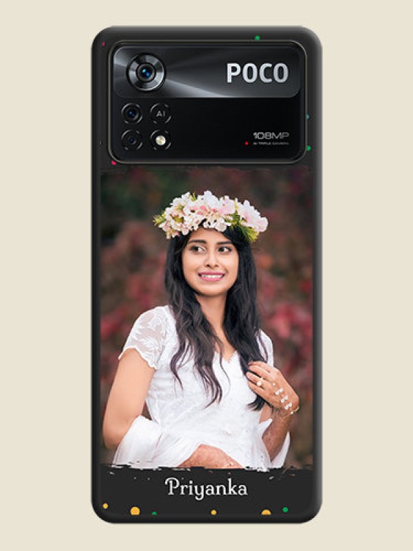 Custom Multicolor Dotted Pattern with Text on Space Black Custom Soft Matte Phone Back Cover - Poco X4 Pro 5G