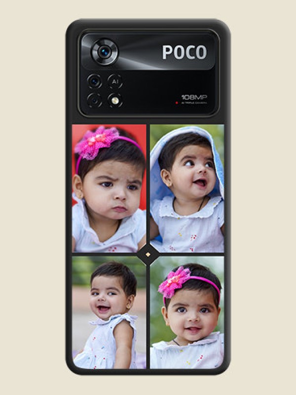 Custom Multicolor Dotted Pattern with 4 Image Holder on Space Black Custom Soft Matte Phone Cases - Poco X4 Pro 5G