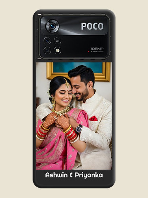 Custom Line Pattern Design with Text on Space Black Custom Soft Matte Phone Back Cover - Poco X4 Pro 5G