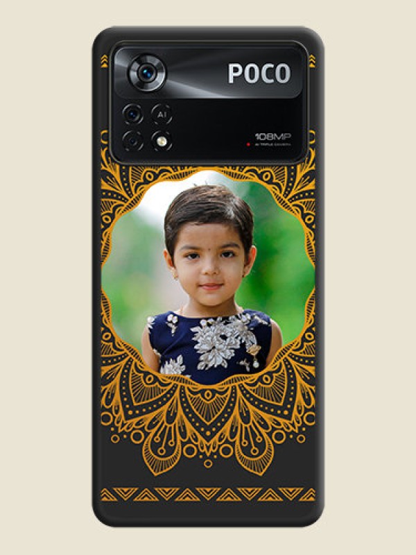 Custom Round Image with Floral Design on Photo on Space Black Soft Matte Mobile Cover - Poco X4 Pro 5G