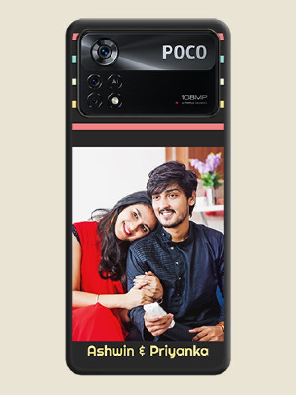 Custom Color Stripes with Photo and Text on Photo on Space Black Soft Matte Mobile Case - Poco X4 Pro 5G