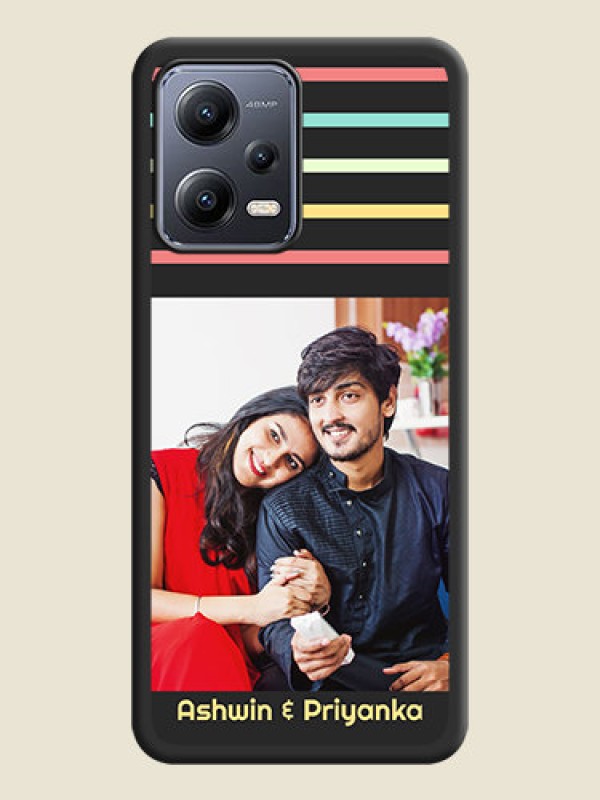 Custom Color Stripes with Photo and Text on Photo on Space Black Soft Matte Mobile Case - Poco X5 5G