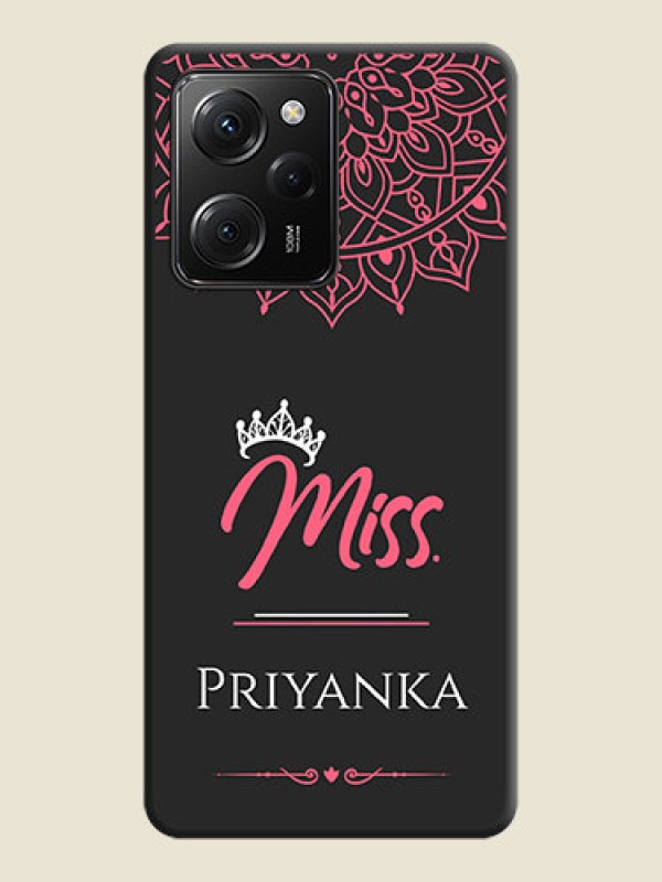 Custom Mrs Name with Floral Design on Space Black Personalized Soft Matte Phone Covers -Poco X5 Pro 5G