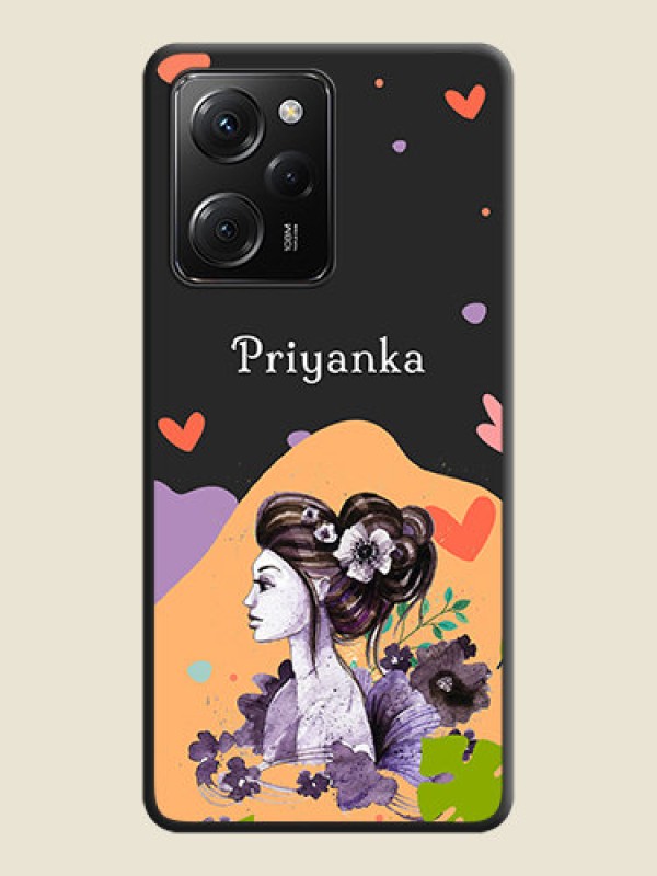 Custom Namecase For Her With Fancy Lady Image On Space Black Personalized Soft Matte Phone Covers -ApplePoco X5 Pro 5G